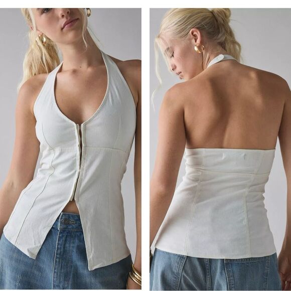 NWT Urban Outfitters Sari Seamed Linen-Blend Halter Vest Top womens size small - Picture 1 of 9
